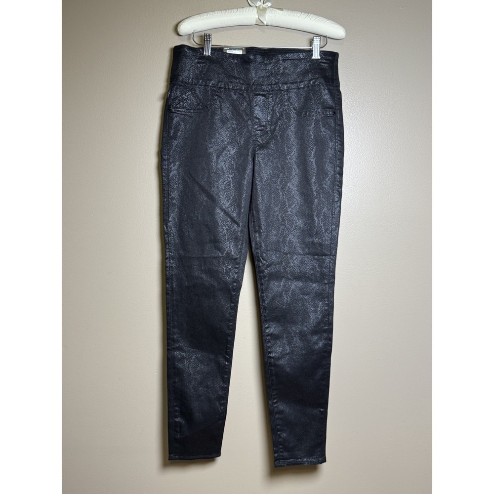 Rock & Republic Fever Pull-On Snakeskin Coated Leggings Black 10M Denim Rx